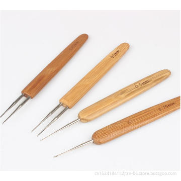 0.5mm stainless steel bamboo wood crochet needle for hair,  wholesale candy plastic dreadlocks crochet latch hook set